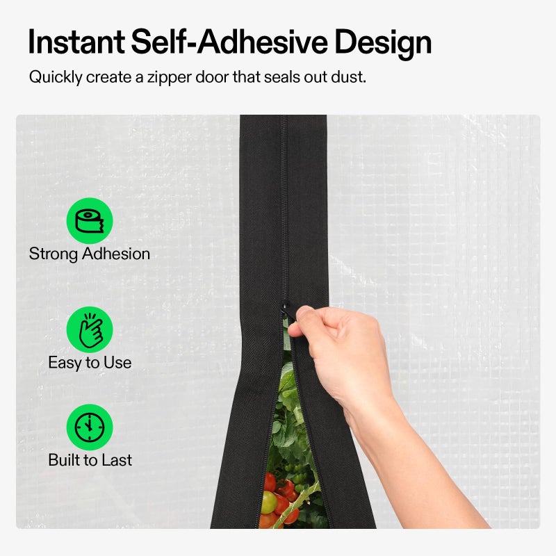 VIVOSUN 1-Pack Self Adhesive Zipper Door for Debris Barriers, 3In. x 7Ft. Peel & Stick, Heavy-Duty & Double-Sided Zipper for Tarp, Greenhouse, Indoor Outdoor Tent, Black - Image 5