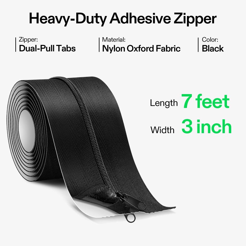 VIVOSUN 1-Pack Self Adhesive Zipper Door for Debris Barriers, 3In. x 7Ft. Peel & Stick, Heavy-Duty & Double-Sided Zipper for Tarp, Greenhouse, Indoor Outdoor Tent, Black - Image 2