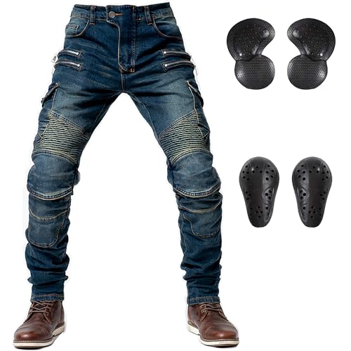 LOMENG Motorcycle Riding Pants Motorbike Motocross Cycling Jeans Safety CE Knee Hip Removable Armored All Seasons for Men Blue 36 - Image 1