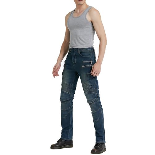 LOMENG Motorcycle Riding Pants Motorbike Motocross Cycling Jeans Safety CE Knee Hip Removable Armored All Seasons for Men Blue 36 - Image 2