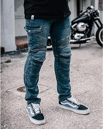 LOMENG Motorcycle Riding Pants Motorbike Motocross Cycling Jeans Safety CE Knee Hip Removable Armored All Seasons for Men Blue 36 - Image 3