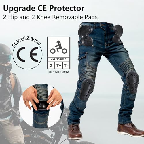 LOMENG Motorcycle Riding Pants Motorbike Motocross Cycling Jeans Safety CE Knee Hip Removable Armored All Seasons for Men Blue 36 - Image 5