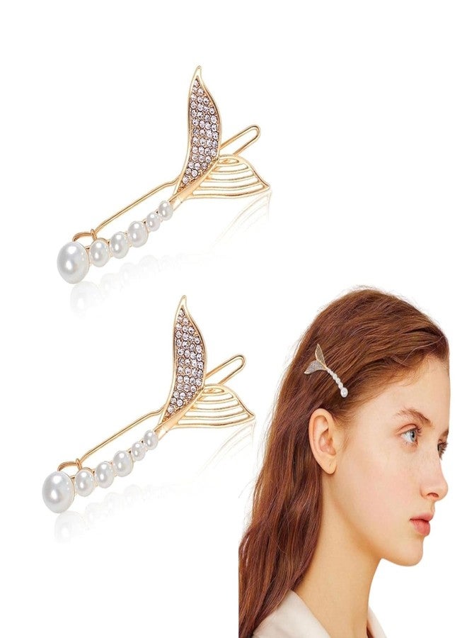 ECLATE ACCESSORIES Pearl Bobby Pins for Women, Hair Clips Barrettes, 2 Pieces, Wedding Bridal Party Hair Accessories (Fish tail) - Image 1