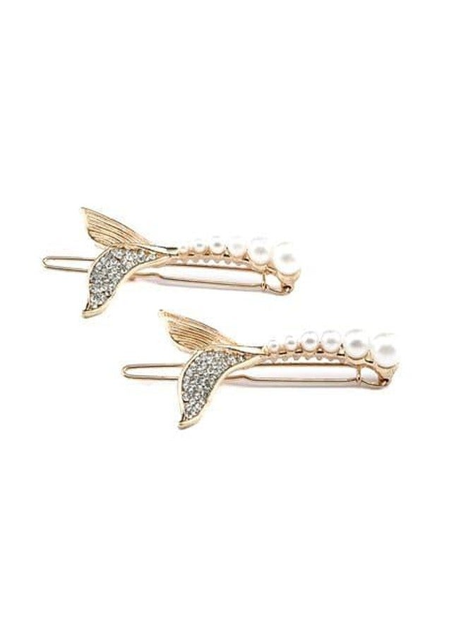 ECLATE ACCESSORIES Pearl Bobby Pins for Women, Hair Clips Barrettes, 2 Pieces, Wedding Bridal Party Hair Accessories (Fish tail) - Image 2