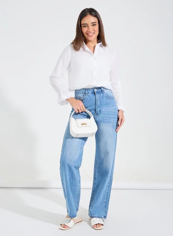 Styli Styli Schiffli Detail Shirt with Inner Cami