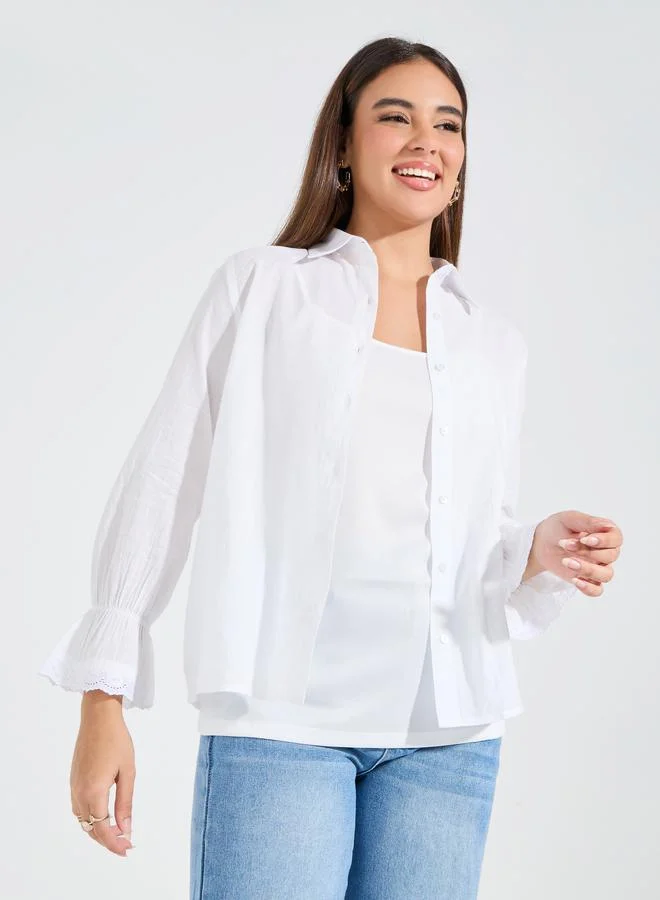 Styli Styli Schiffli Detail Shirt with Inner Cami