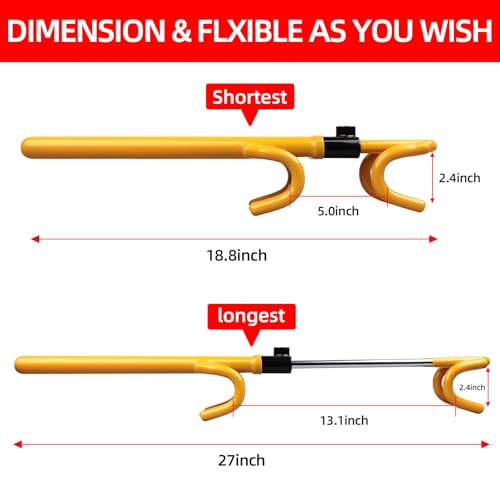 NOEAIKE Steering Wheel Lock,Heavy Duty Anti-Theft Car Device with Double Hooks Design for Enhanced Vehicle Protection,Adjustable Length Locking with 2 Keys Universal Fit (Yellow) - Image 3