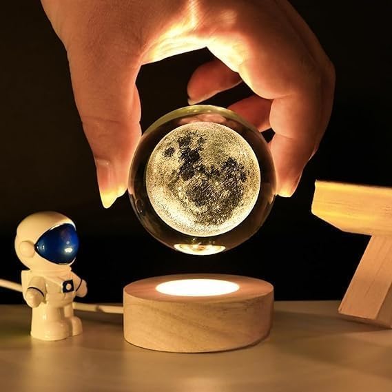 CPENSUS 3D Moon Crystal Ball Night Lamp,Solar System, USB Table Colorful LED Wooden Crystal Ball for Home Decoration Birthday Gift for Teens Boys and Girls (Moon) - Image 2