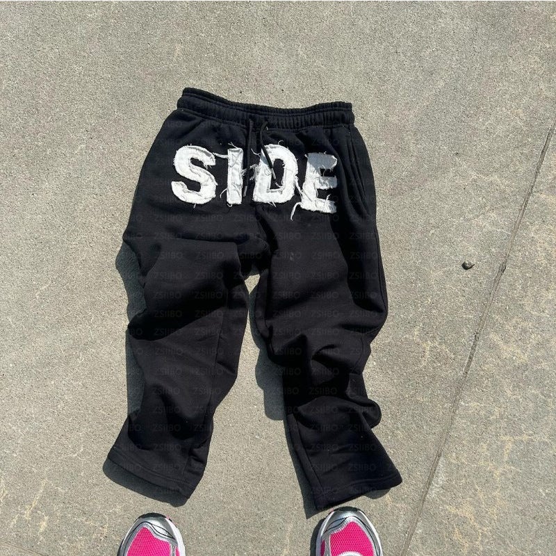 Autumn Winter Unisex Hoodie Zip-Up Letter Patch Sweatshirt black pants - Image 1