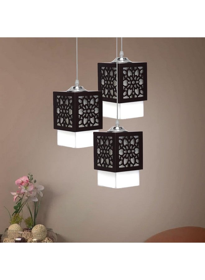 SINOMAN Board-Wood Laser Cut Flower Design Hanging Ceiling Pendant Light for Living Room/Bedroom/Kitchen/Over The Dining Table (Star 3LP, with Bulb) - Image 2