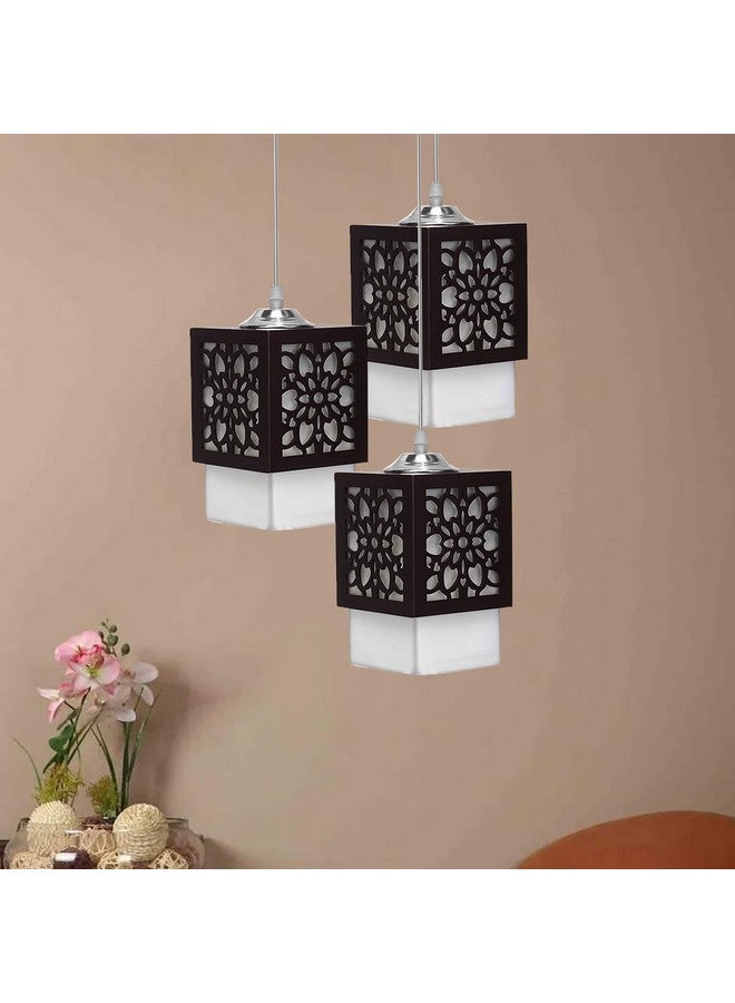 SINOMAN Board-Wood Laser Cut Flower Design Hanging Ceiling Pendant Light for Living Room/Bedroom/Kitchen/Over The Dining Table (Star 3LP, with Bulb) - Image 1