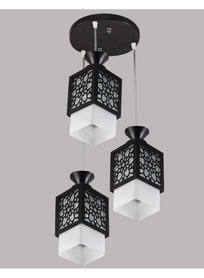 SINOMAN Board-Wood Laser Cut Flower Design Hanging Ceiling Pendant Light for Living Room/Bedroom/Kitchen/Over The Dining Table (Star 3LP, with Bulb) - Image 5