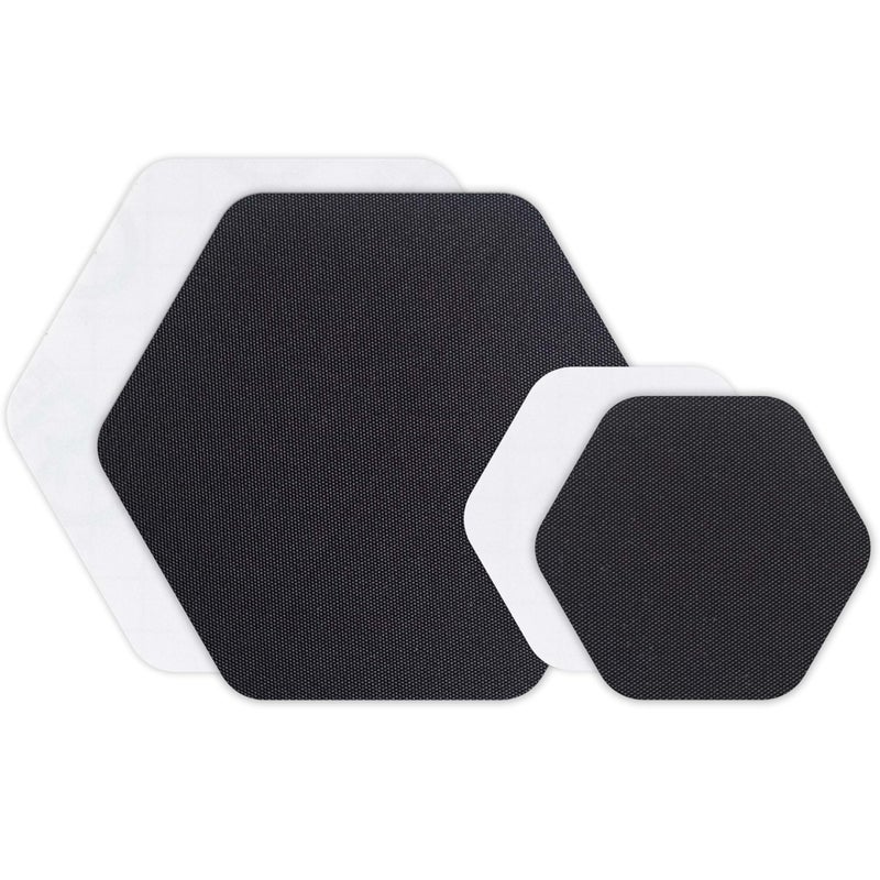 GEAR AID Tenacious Tape Hex â€“ 2.5â€ & 1.5â€ Repair Patches (4 Patches: Two 2.5â€ & Two 1.5â€, Clear/Black) â€“ Peel-and-Stick Outdoor Nylon Fabric to Fix Holes and Burns in Down Jackets, Rain Gear and Tents - Image 1