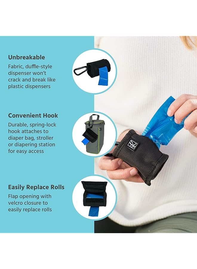 J.L. Childress Bag 'N Bags Diaper And Dog Waste Bag Dispenser Plus 30 Disposable Bags Portable Fabric Dispenser And Bag Holder Hooks To Stroller Diaper Bag Or Leash Black  - Image 2
