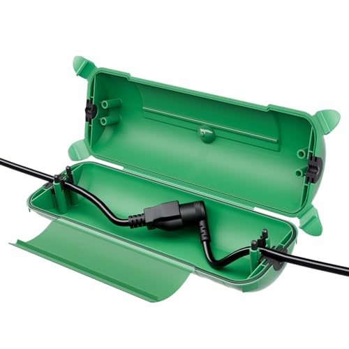 Flemoon Outdoor Extension Cord Safety Cover with Large Housing and IP44 Waterproof Seal, Weatherproof Electrical Box for Outdoor Plugs and Power Cable Connections, Green - Image 1