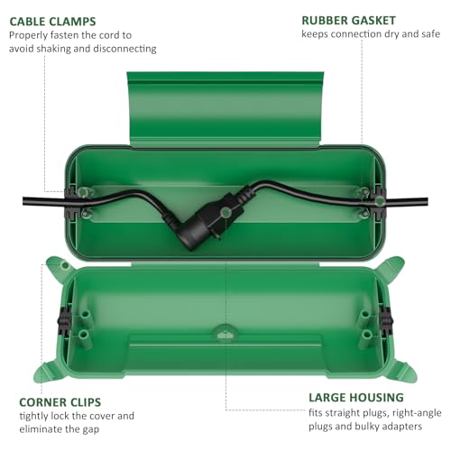 Flemoon Outdoor Extension Cord Safety Cover with Large Housing and IP44 Waterproof Seal, Weatherproof Electrical Box for Outdoor Plugs and Power Cable Connections, Green - Image 3