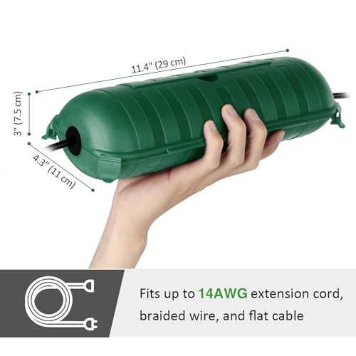 Flemoon Outdoor Extension Cord Safety Cover with Large Housing and IP44 Waterproof Seal, Weatherproof Electrical Box for Outdoor Plugs and Power Cable Connections, Green - Image 5
