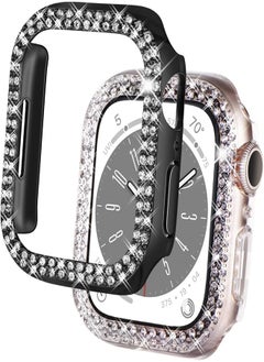 DEALELE DEALELE 2-Pack Cases Compatible with iWatch Ultra 49mm, Bling 2-Rows Rhinestone Diamond Protective Case Cover Replacement for Apple Watch Series 8 Ultra Women Men (49mm, Black+Transparent) 