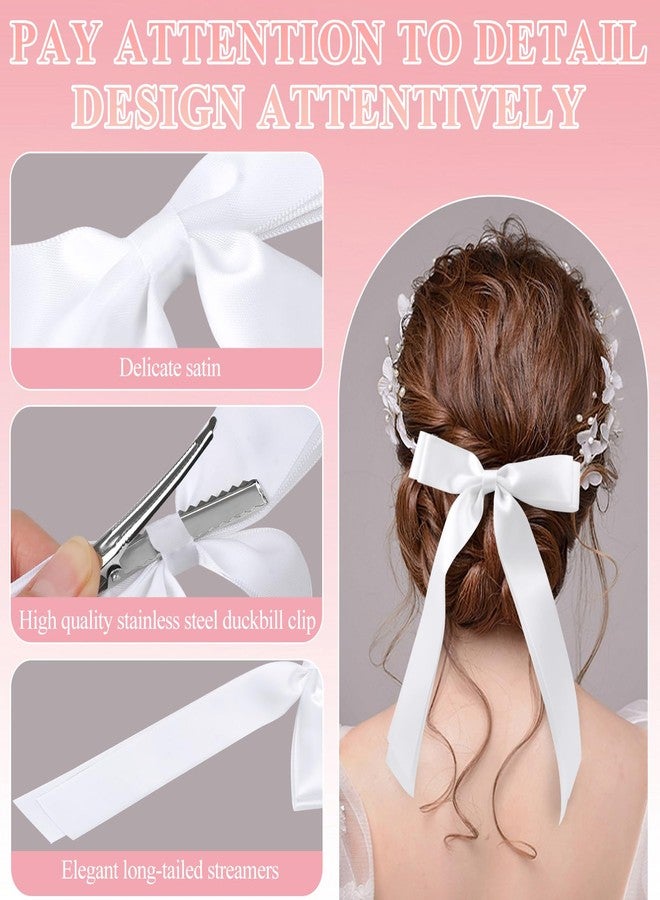 vivinin 4pcs Solid Silky Satin Hair Accessories: Bows with Long Tails, Daily Wear Clips for Women and Girls, White and Black Gifts - Image 3
