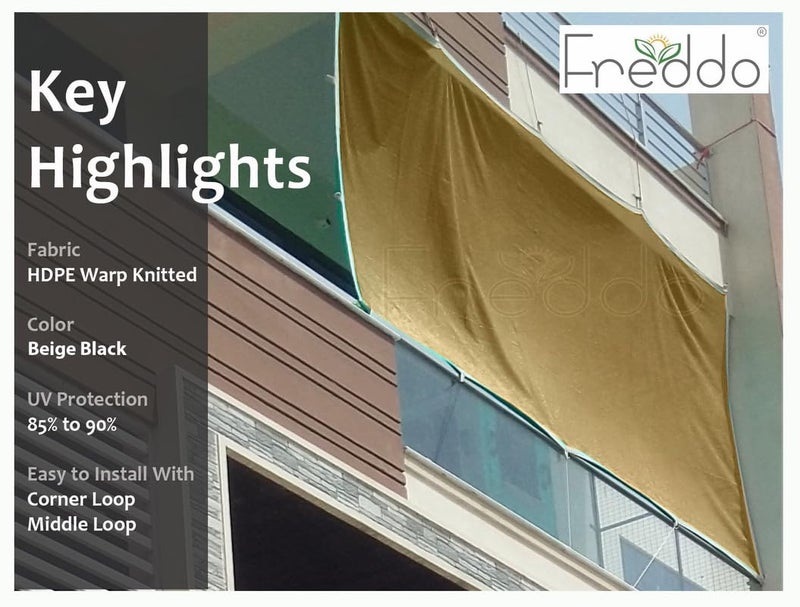 FREDDO HDPE Fabric Cotton Webbing Sun Shade Sails 90 Protection from Sun UV Rays Ideal for Car Parking Outdoor Garden Balcony Patio Beige Black Color 12 ft x 18 ft Pack of 1 Piece - Image 3