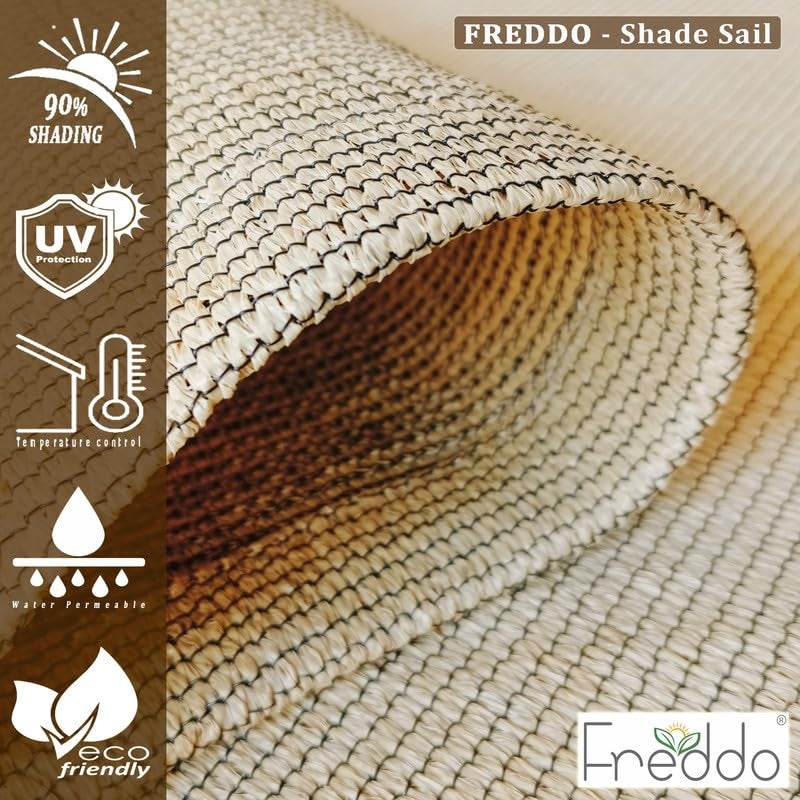 FREDDO HDPE Fabric Cotton Webbing Sun Shade Sails 90 Protection from Sun UV Rays Ideal for Car Parking Outdoor Garden Balcony Patio Beige Black Color 12 ft x 18 ft Pack of 1 Piece - Image 2