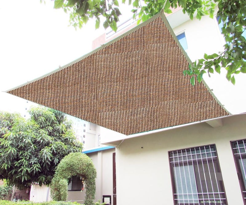 FREDDO HDPE Fabric Cotton Webbing Sun Shade Sails 90 Protection from Sun UV Rays Ideal for Car Parking Outdoor Garden Balcony Patio Beige Black Color 12 ft x 18 ft Pack of 1 Piece - Image 1