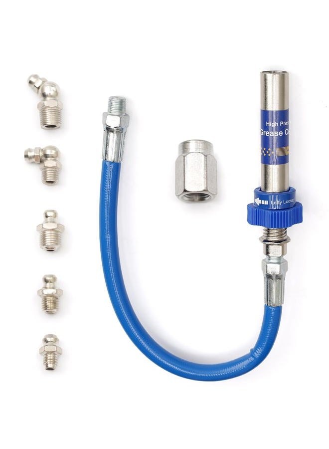 Dusledel High Pressure Grease Coupler, Heavy-Duty Grease Gun Coupler Fittings Extensions Adapter, 8th Generation Lock Clamp Type Grease Tip Adapter Nozzles Fits All Grease Guns Hose Fast to Lock Release - Image 1