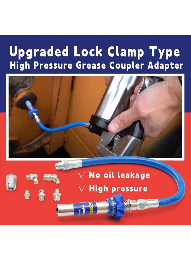 Dusledel High Pressure Grease Coupler, Heavy-Duty Grease Gun Coupler Fittings Extensions Adapter, 8th Generation Lock Clamp Type Grease Tip Adapter Nozzles Fits All Grease Guns Hose Fast to Lock Release - Image 2