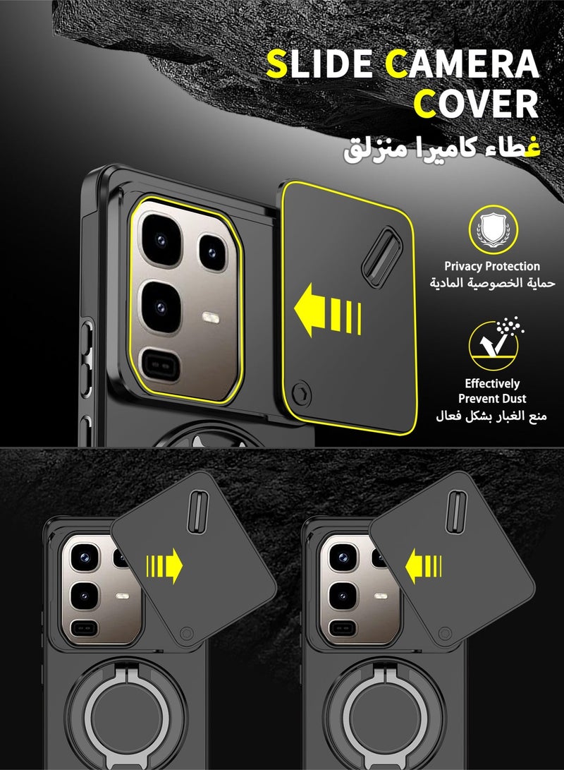 عش زي غلاف إنفينيكس نوت 50 برو+ 5G بغطاء كاميرا منزلق، ملمس ناعم، مغناطيس قوي جداً، حامل حلقة دوارة 360 درجة، حماية ضد الصدمات مع وسائد هوائية بارتفاع خفيف عند الزوايا، أسود، 1 قطعة - Image 2
