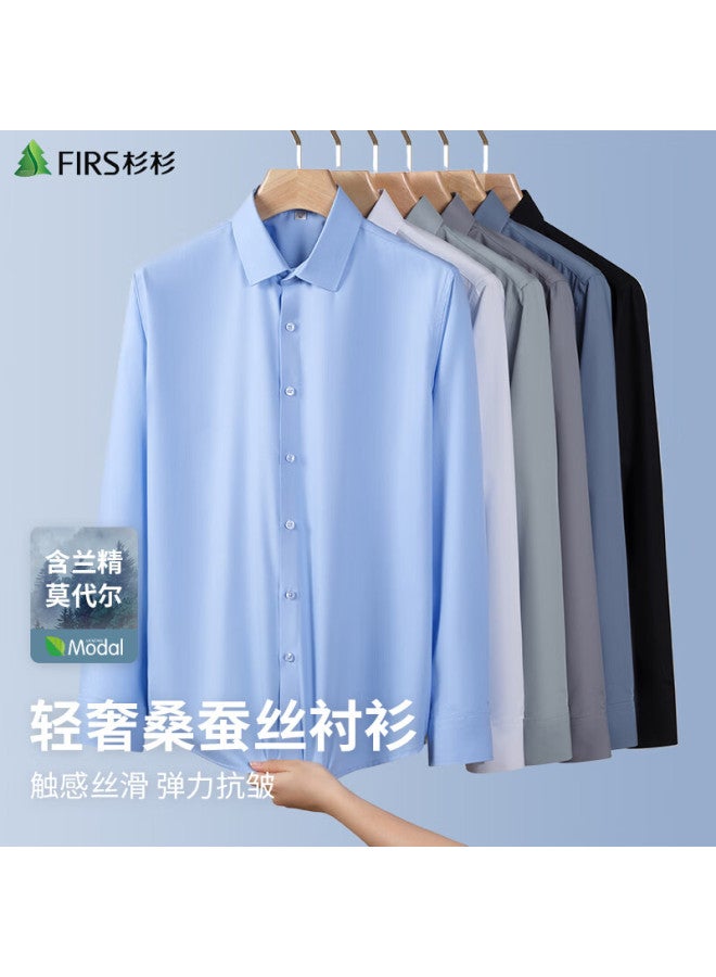 Firs Men's Modal Long Sleeve Shirt With Mulberry Silk, Soft Business Casual Wrinkle-free Dress Shirt 19106 44