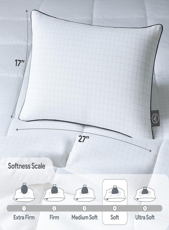 bien LIVING Ultra Soft Microfiber Anti Stress Bed Pillow for Sleeping & Neck Pain Relief for Back, Side & Stomach Sleeper, 17x27 Inches, White Grey, Pillow Set of 2 - Image 3