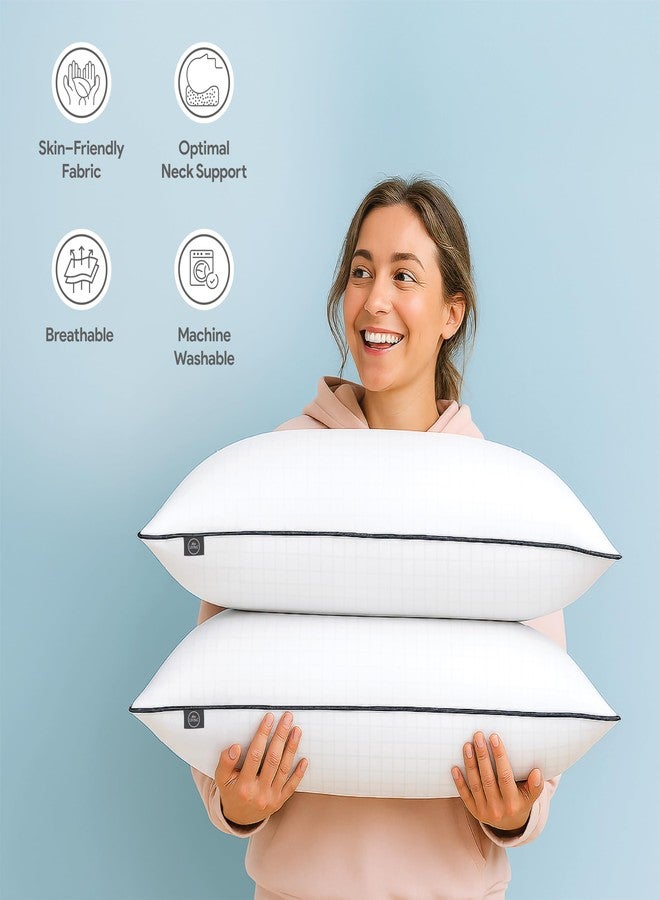 bien LIVING Ultra Soft Microfiber Anti Stress Bed Pillow for Sleeping & Neck Pain Relief for Back, Side & Stomach Sleeper, 17x27 Inches, White Grey, Pillow Set of 2 - Image 4
