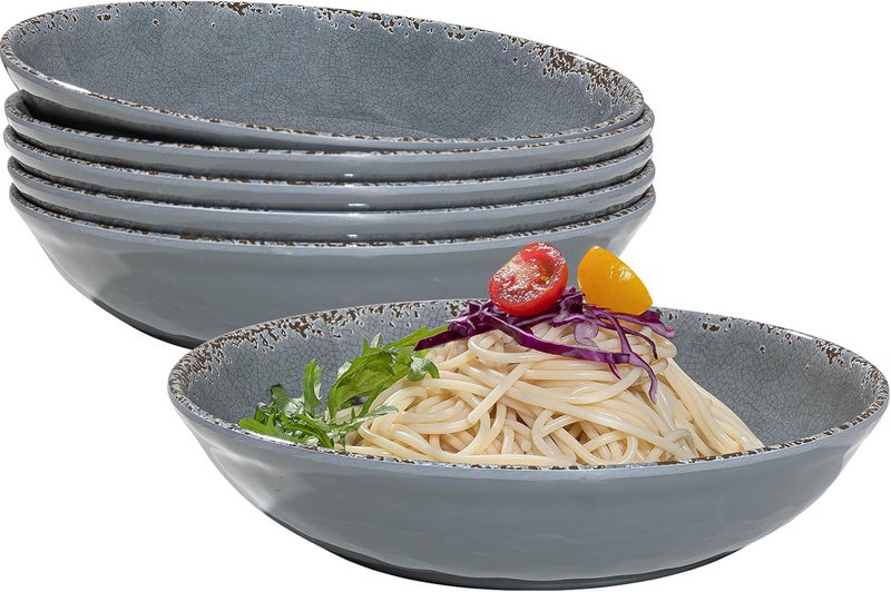 ZAROCRUS Melamine Pasta Bowls Set6 Piece 925 inch Vintage Melamine PastaSaladRamenNoodledinnerFruit Bowls Set of 6Unbreakable Large Shallow Serving Bowls setCool Grey - Image 1