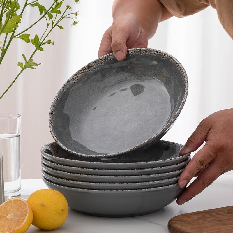 ZAROCRUS Melamine Pasta Bowls Set6 Piece 925 inch Vintage Melamine PastaSaladRamenNoodledinnerFruit Bowls Set of 6Unbreakable Large Shallow Serving Bowls setCool Grey - Image 3