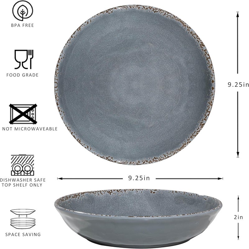 ZAROCRUS Melamine Pasta Bowls Set6 Piece 925 inch Vintage Melamine PastaSaladRamenNoodledinnerFruit Bowls Set of 6Unbreakable Large Shallow Serving Bowls setCool Grey - Image 5