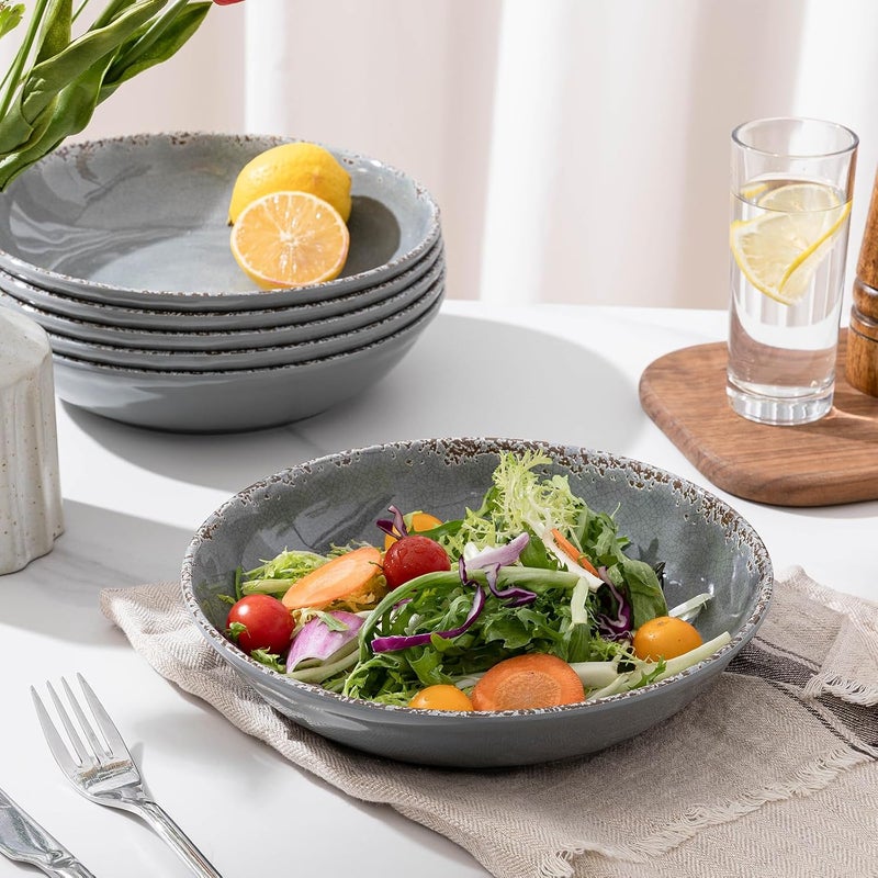ZAROCRUS Melamine Pasta Bowls Set6 Piece 925 inch Vintage Melamine PastaSaladRamenNoodledinnerFruit Bowls Set of 6Unbreakable Large Shallow Serving Bowls setCool Grey - Image 4