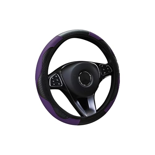 Tioollev Car Steering Wheel Cover 15 inch Carbon Fiber Microfiber PU Leather Elastic Steering Wheel Protector for Men WomenUniversal Durable Car Decorative Fit for Most Cars Trucks SVUPurple - Image 1