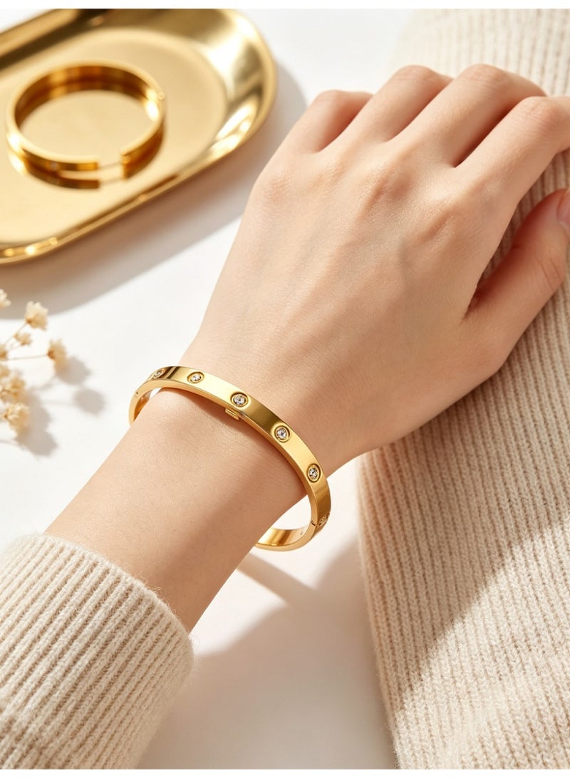 MANBO Women's Heart-Shaped Bracelet Set - CZ-Inlaid Stainless Steel Hinge Design with Crystal Oval Bracelet, Perfect Valentine's Day & Birthday Gift for Her - Image 4