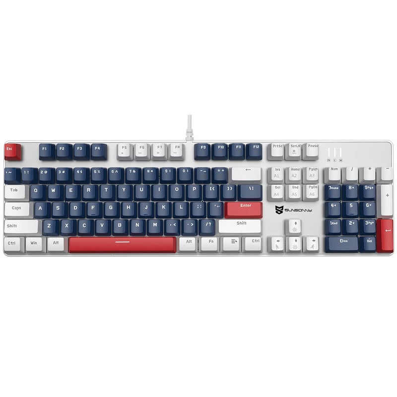 Merdia Mechanical Gaming Keyboard | Wired Gaming Keyboard | White Backlit Keyboard with Red Switches and 104 Keys | Hot Swappable Mechanical Keyboard | Mechanical Keyboard, Gaming Keyboards, Blue/White/Red - Image 1