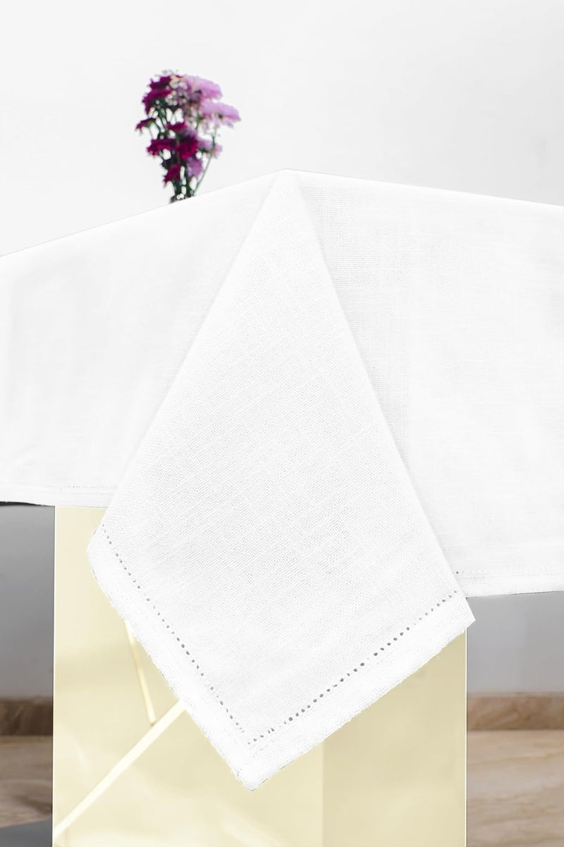 RUSTIQUE LINENS HemStitched Tablecloth Water Stain Repellent 100 Cotton 48 Seater 5 Colors Snow White 190 CM X 150 CM - Image 3