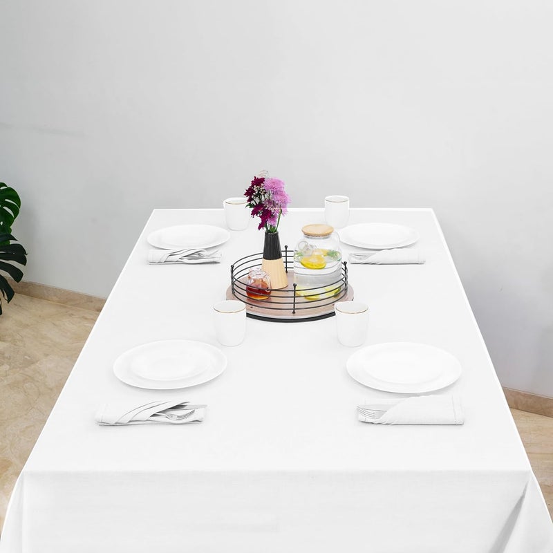 RUSTIQUE LINENS HemStitched Tablecloth Water Stain Repellent 100 Cotton 48 Seater 5 Colors Snow White 190 CM X 150 CM - Image 1