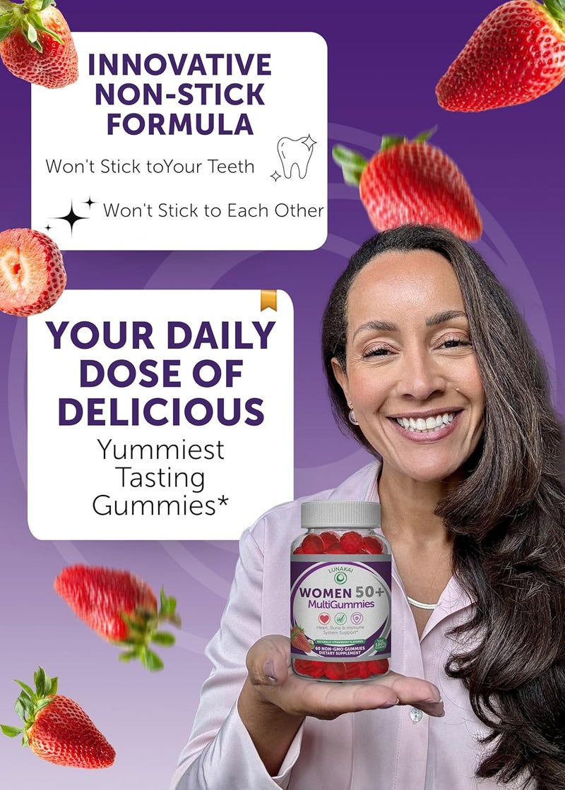 Lunakai USA Made 50 Plus Womens Multivitamin Gummies  Delicious Formula Enhanced with Essential Vitamins  Minerals for Health  Vitality  60ct - Image 3