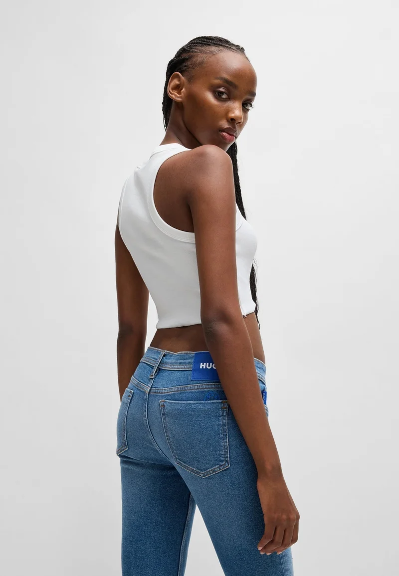 HUGO Tank top in ribbed stretch cotton with logo badge