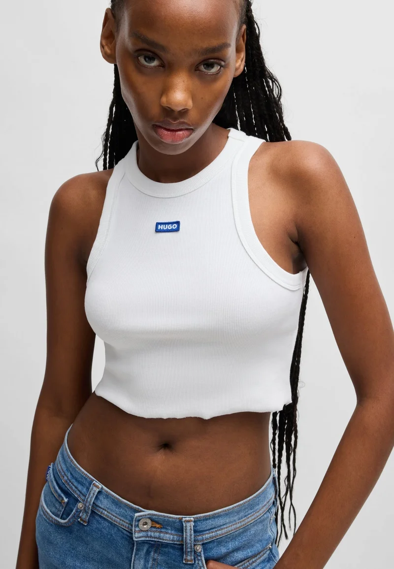 HUGO Tank top in ribbed stretch cotton with logo badge