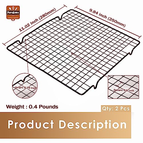 PureBake Cooling Rack for Baking & Cooking | 10x11 inch Square Metal Wire Rack for Cake, Meat, & Cookies | Non-Stick, Dishwasher Safe, Durable | 2 Piece (Black) - Image 2