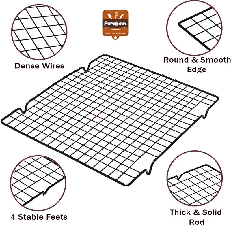 PureBake Cooling Rack for Baking & Cooking | 10x11 inch Square Metal Wire Rack for Cake, Meat, & Cookies | Non-Stick, Dishwasher Safe, Durable | 2 Piece (Black) - Image 3