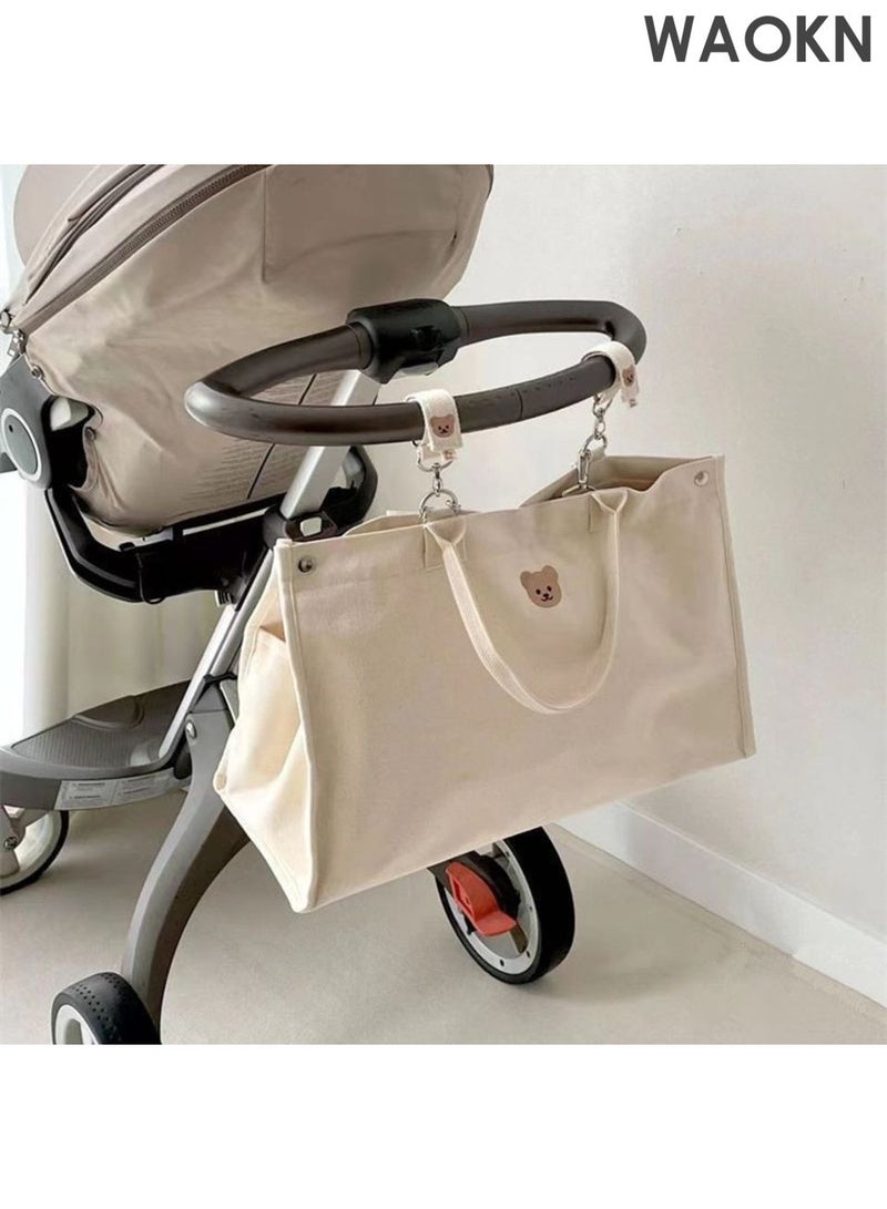 WAOKN Cute Bear Canvas Diaper Bags , Large Capacity Baby Bag for Mother and daddy ,Tote Bag Mommy Bag with Multi Pockets for Baby Women and men Travel ,Portable and easy to carry , easy to clear , unisex ,beige . - Image 4