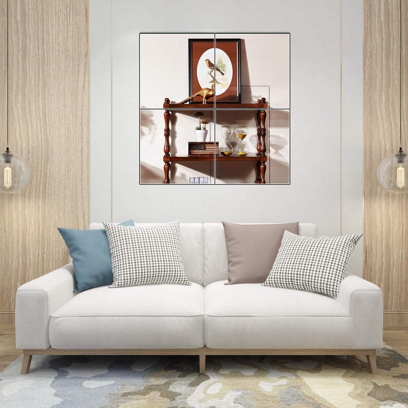 سكاي تاتش ألواح مرايا زجاجية سمكها 30 × 30 سم، طولها كامل الجدار (4 قطع): مرايا مثبتة على الجدار بدون إطار، مناسبة للمكتب المنزلي، غرفة النوم، غرفة المعيشة، الحمام، الباب، وصالة الألعاب الرياضية. - Image 2