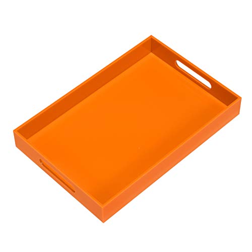 KEVLANG Orange Sturdy Acrylic Serving Tray with Handles10x15InchServing CoffeeFoodBreakfastButlerKitchen Countertop TrayMakeup Drawer OrganizerVanity TableOttoman TrayDecorative Tray