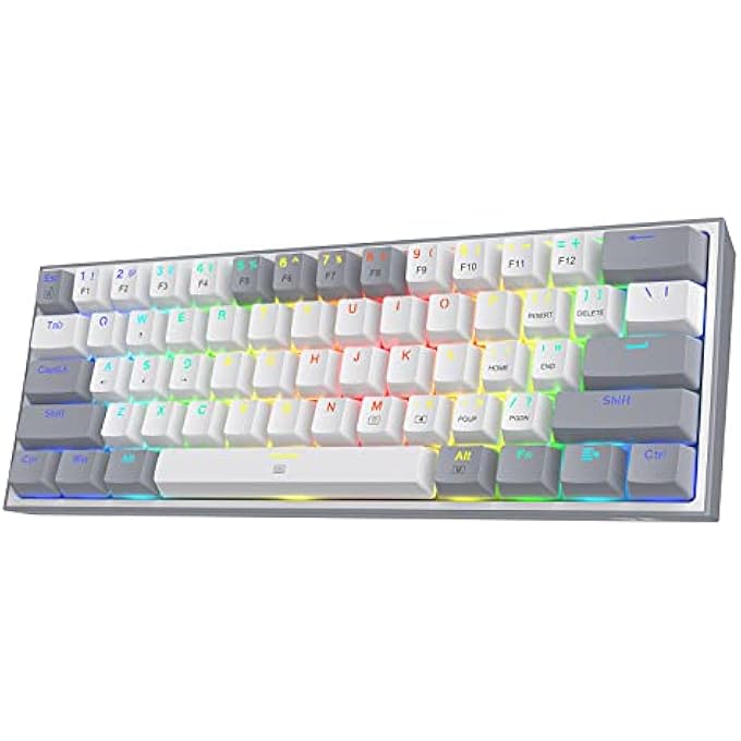 rayihni لوحة مفاتيح الألعاب K617 FIZZ 60% سلكية RGB، 61 مفتاحًا، لوحة مفاتيح ميكانيكية مدمجة مع مفاتيح بيضاء ورمادية، مفتاح أحمر خطي، مدعومة ببرنامج تشغيل/برمجيات - Image 1